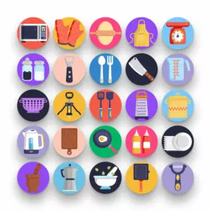 50 Kitchen Tools Icons – set of colorful illustrated icons