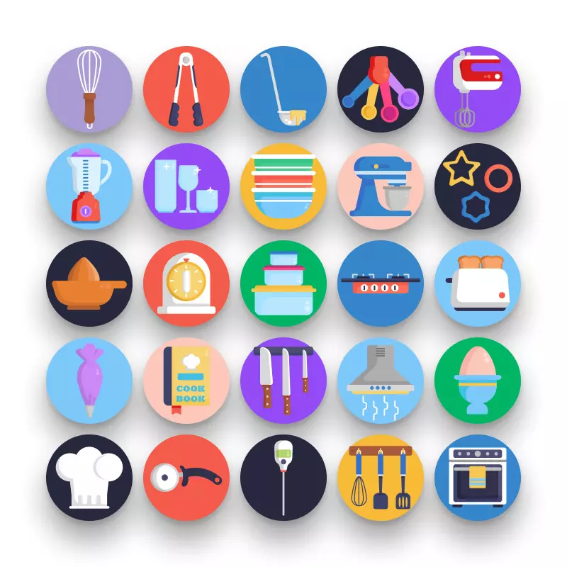 50 Kitchen Tools Icons – set of colorful illustrated icons