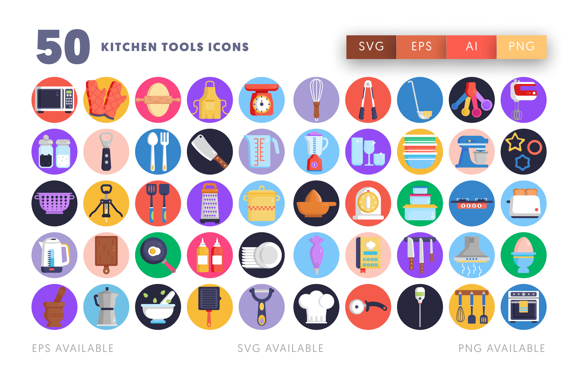 50 Kitchen Tools Icons – illustrated icon set
