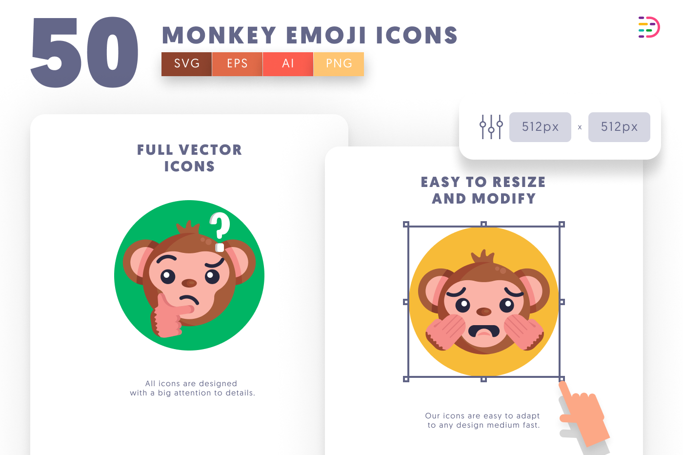 50 Monkey Emoji Icons preview 6 – illustrated icons in PNG, SVG and EPS