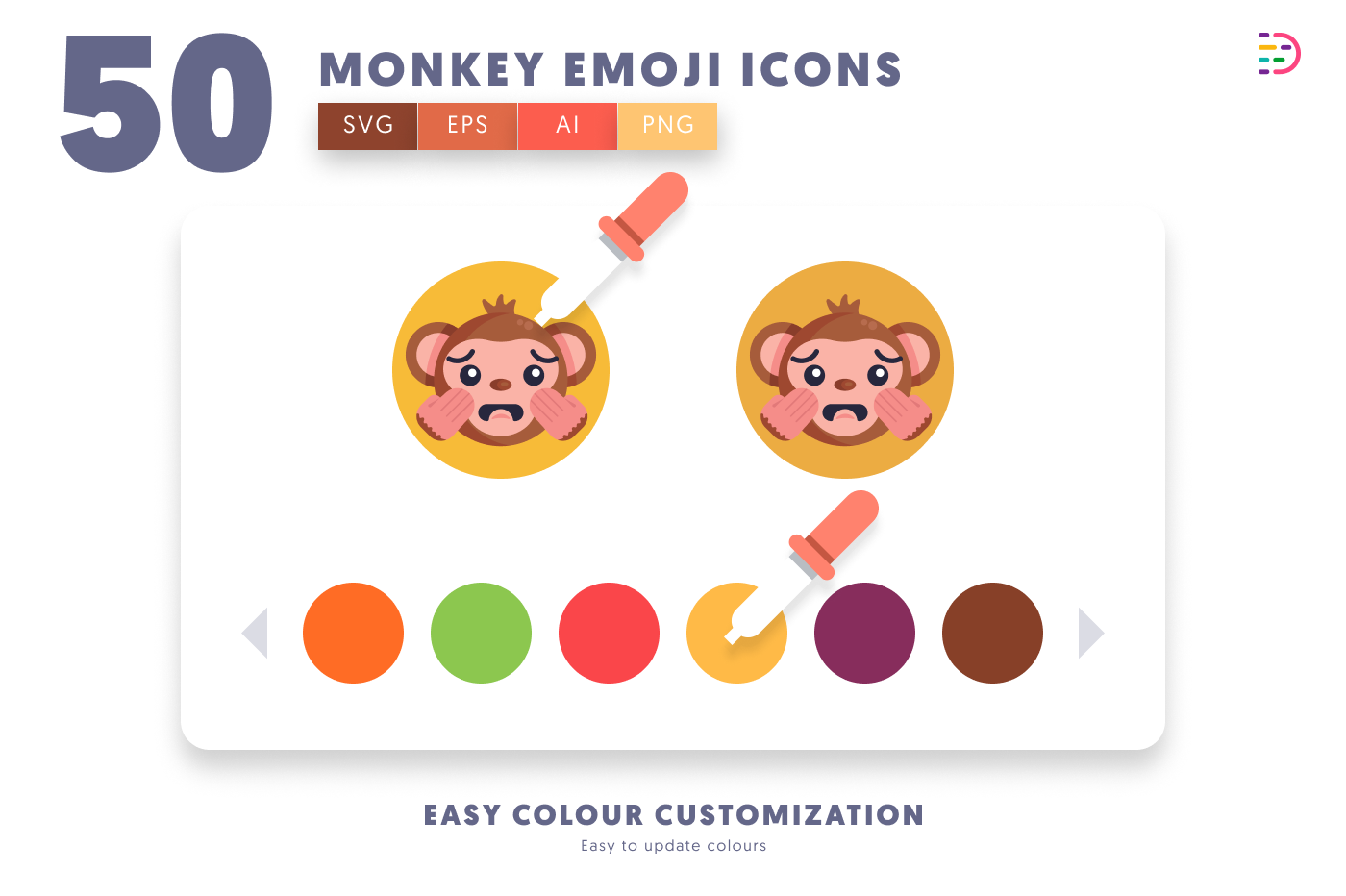 50 Monkey Emoji Icons preview 7 – illustrated icons in PNG, SVG and EPS