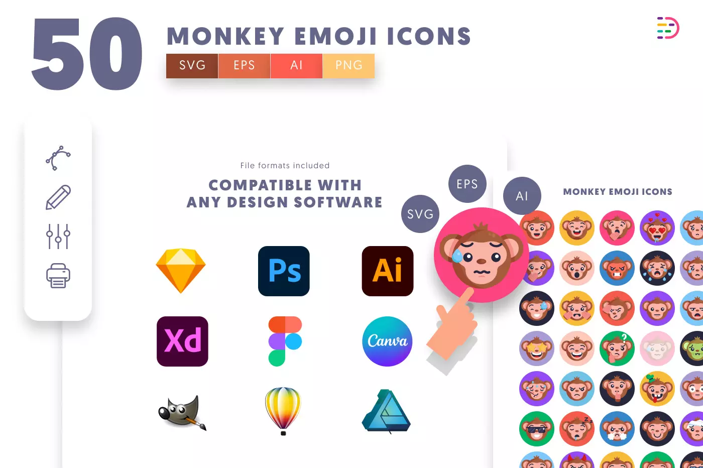 50 Monkey Emoji Icons preview 8 – illustrated icons in PNG, SVG and EPS