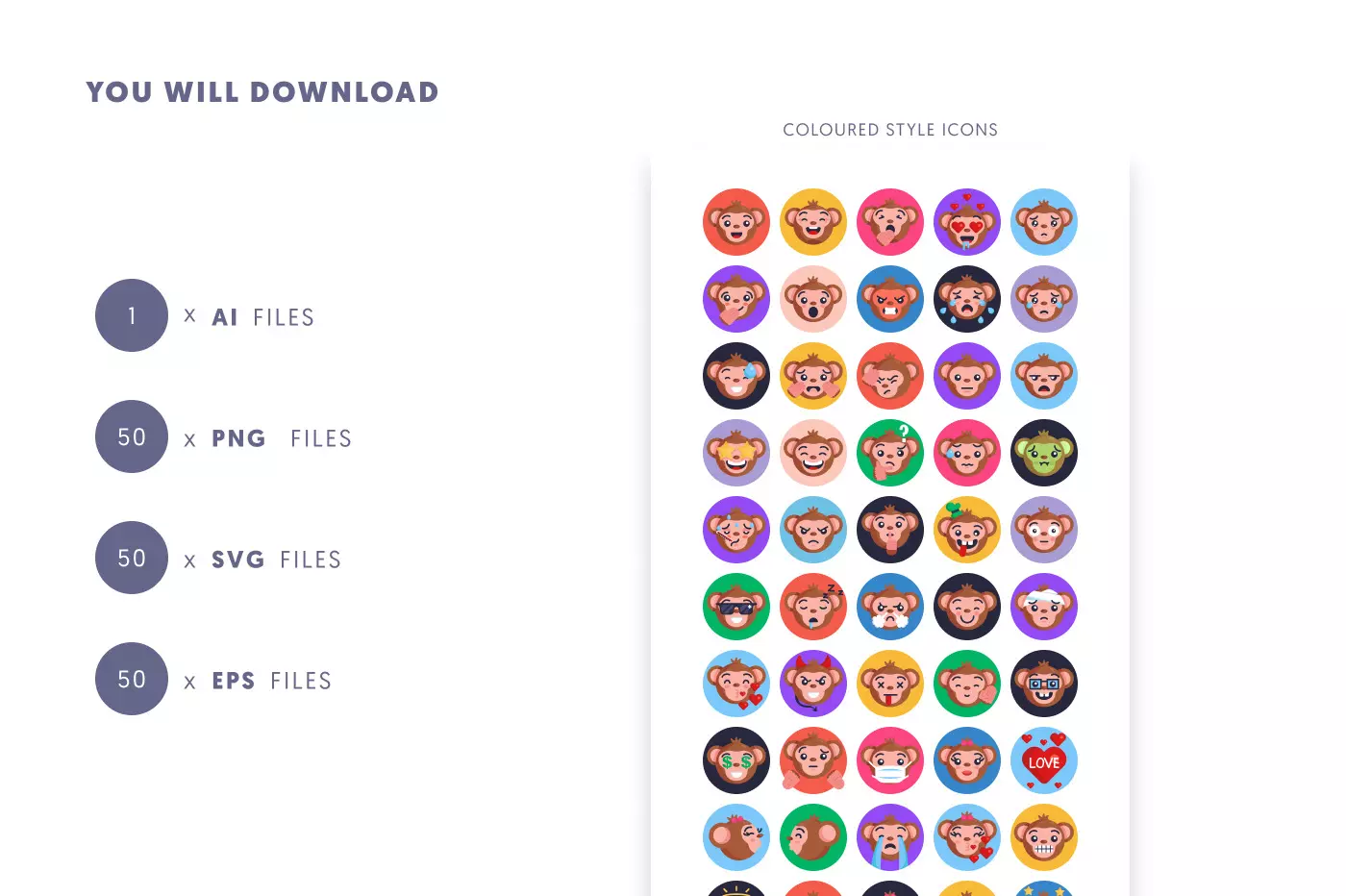 50 Monkey Emoji Icons preview 9 – illustrated icons in PNG, SVG and EPS