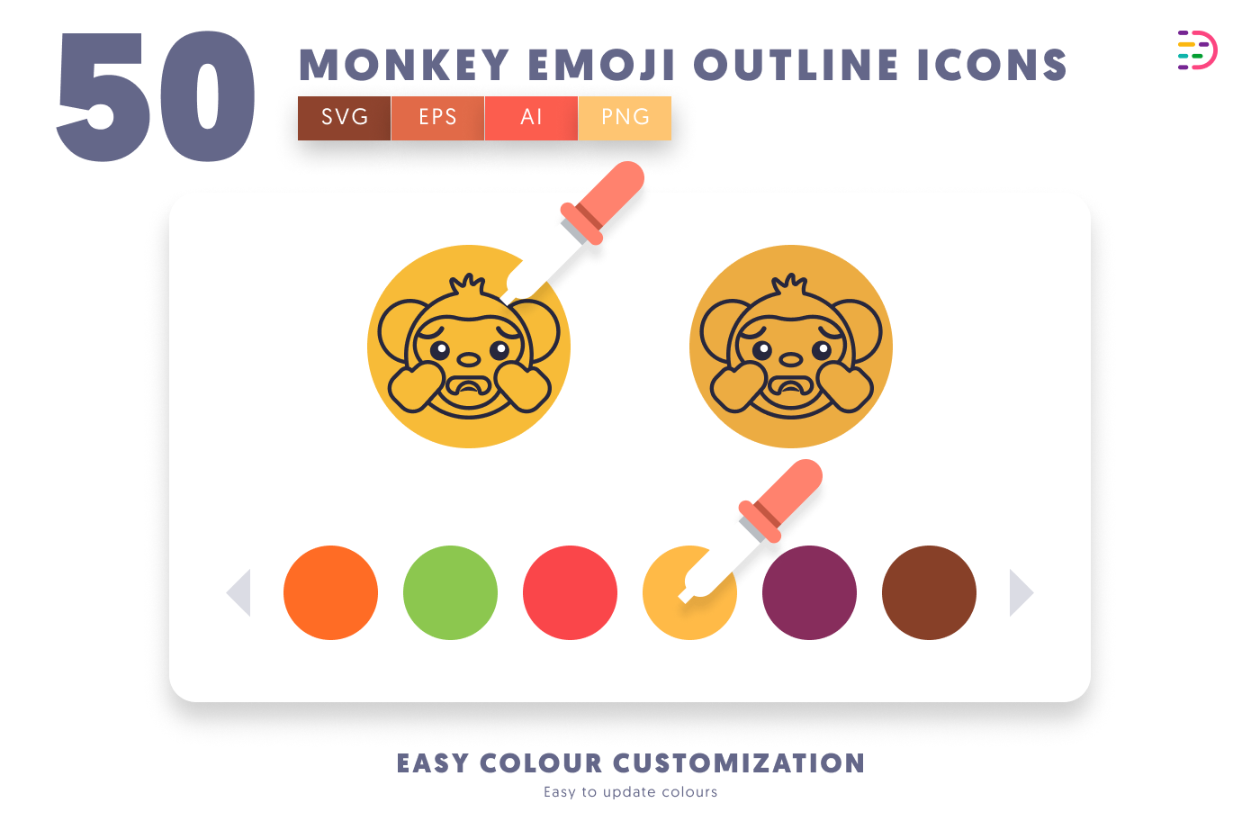 50 Monkey Emoji Outline Icons preview 7 – illustrated icons in PNG, SVG and EPS