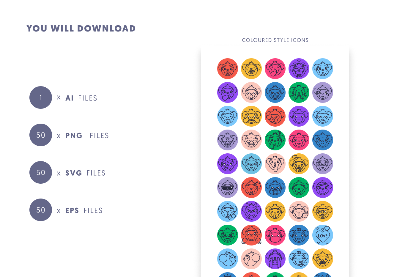 50 Monkey Emoji Outline Icons preview 9 – illustrated icons in PNG, SVG and EPS