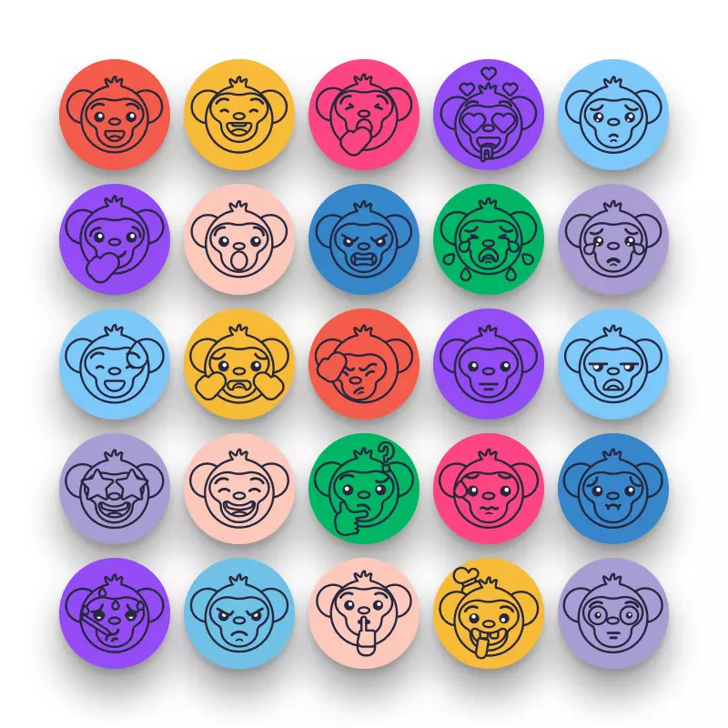 50 Monkey Emoji Outline Icons – set of colorful illustrated icons