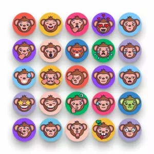 50 Monkey Emoji Stroke Icons – set of colorful flat circle icons
