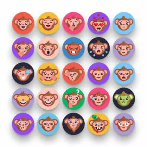 50 Monkey Emoji Icons – set of colorful illustrated icons