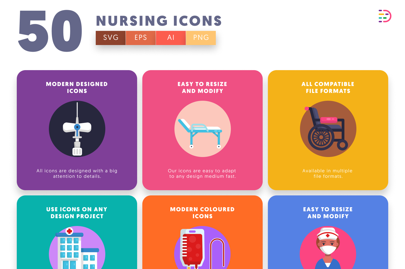 50 Nursing Icons preview 5 – flat circle icons in PNG, SVG and EPS