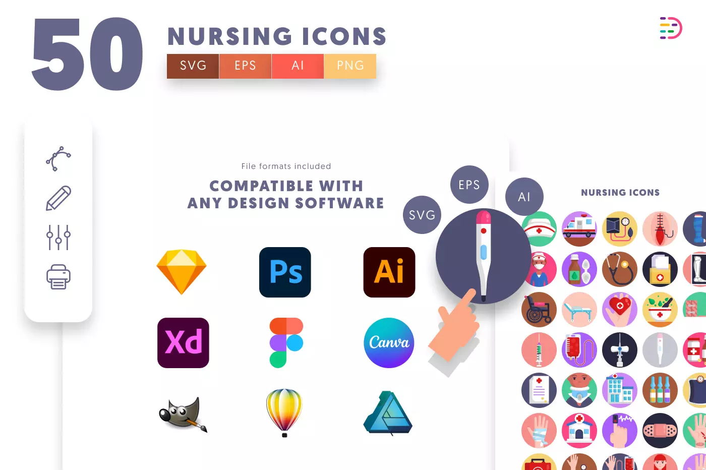 50 Nursing Icons preview 8 – flat circle icons in PNG, SVG and EPS