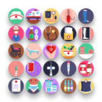 50 Nursing Icons – set of colorful flat circle icons