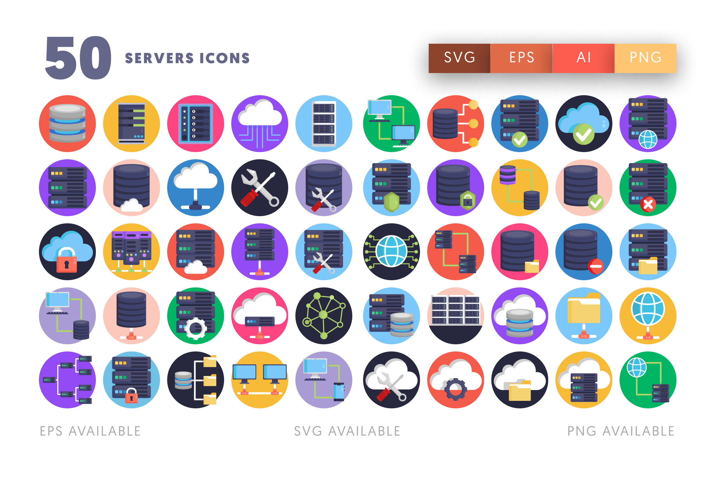 50 Servers Icons – illustrated icon set