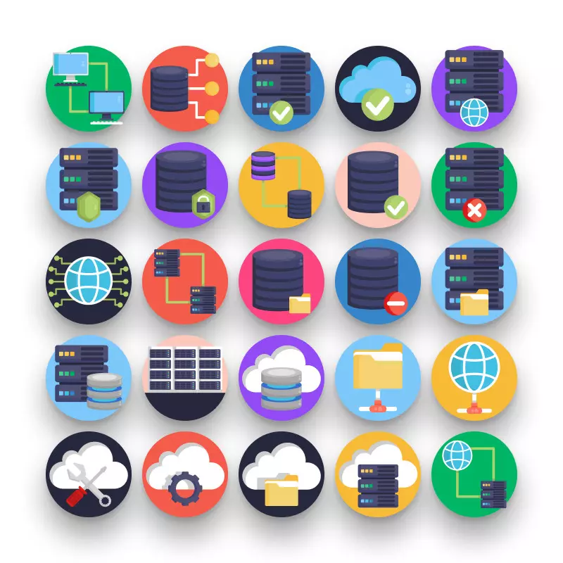 50 Servers Icons – set of colorful illustrated icons
