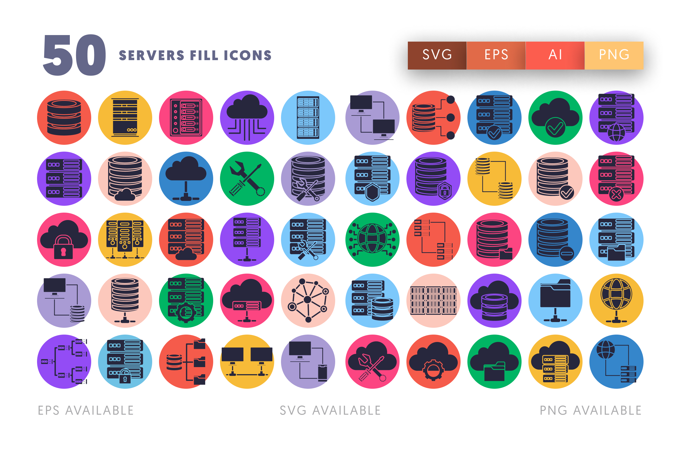 50 Servers Fill Icons – illustrated icon set