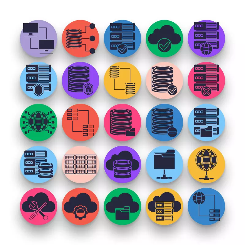 50 Servers Fill Icons – set of colorful illustrated icons