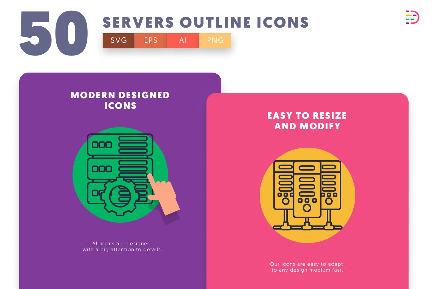 50 Servers Outline Icons – set of colorful illustrated icons