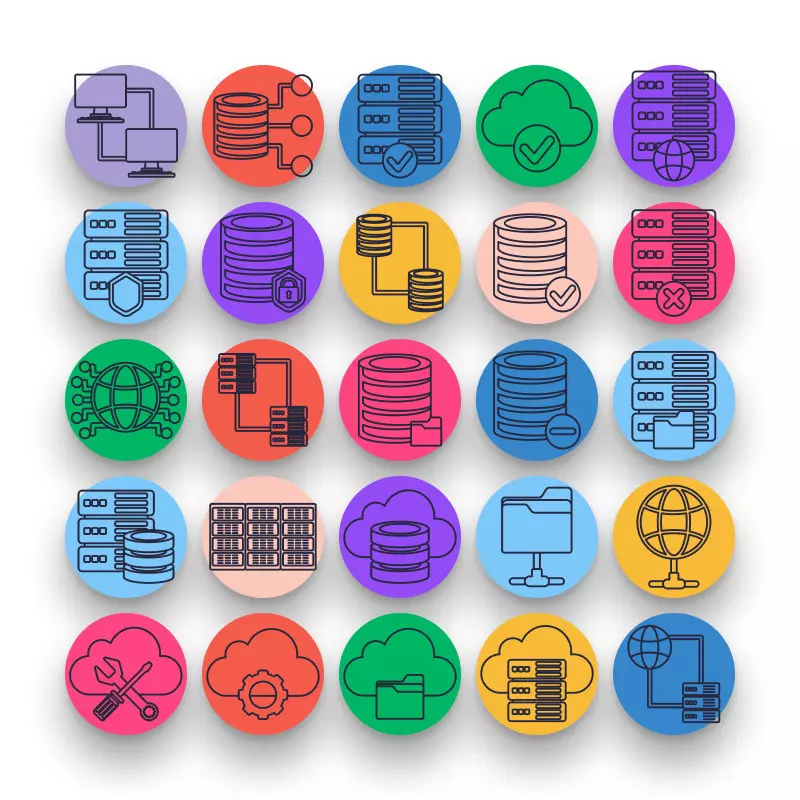 50 Servers Outline Icons – set of colorful illustrated icons