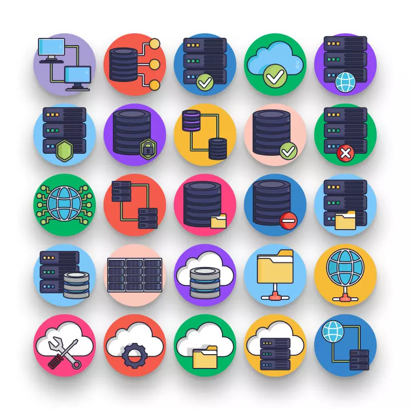 50 Servers Stroke Icons – set of colorful illustrated icons