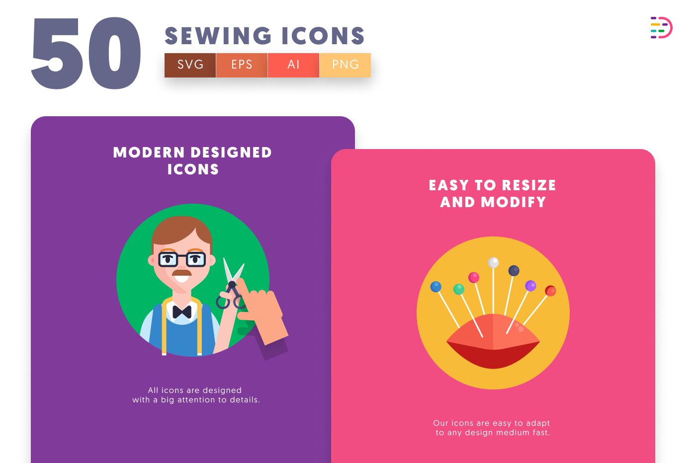 50 Sewing Icons – set of colorful illustrated icons