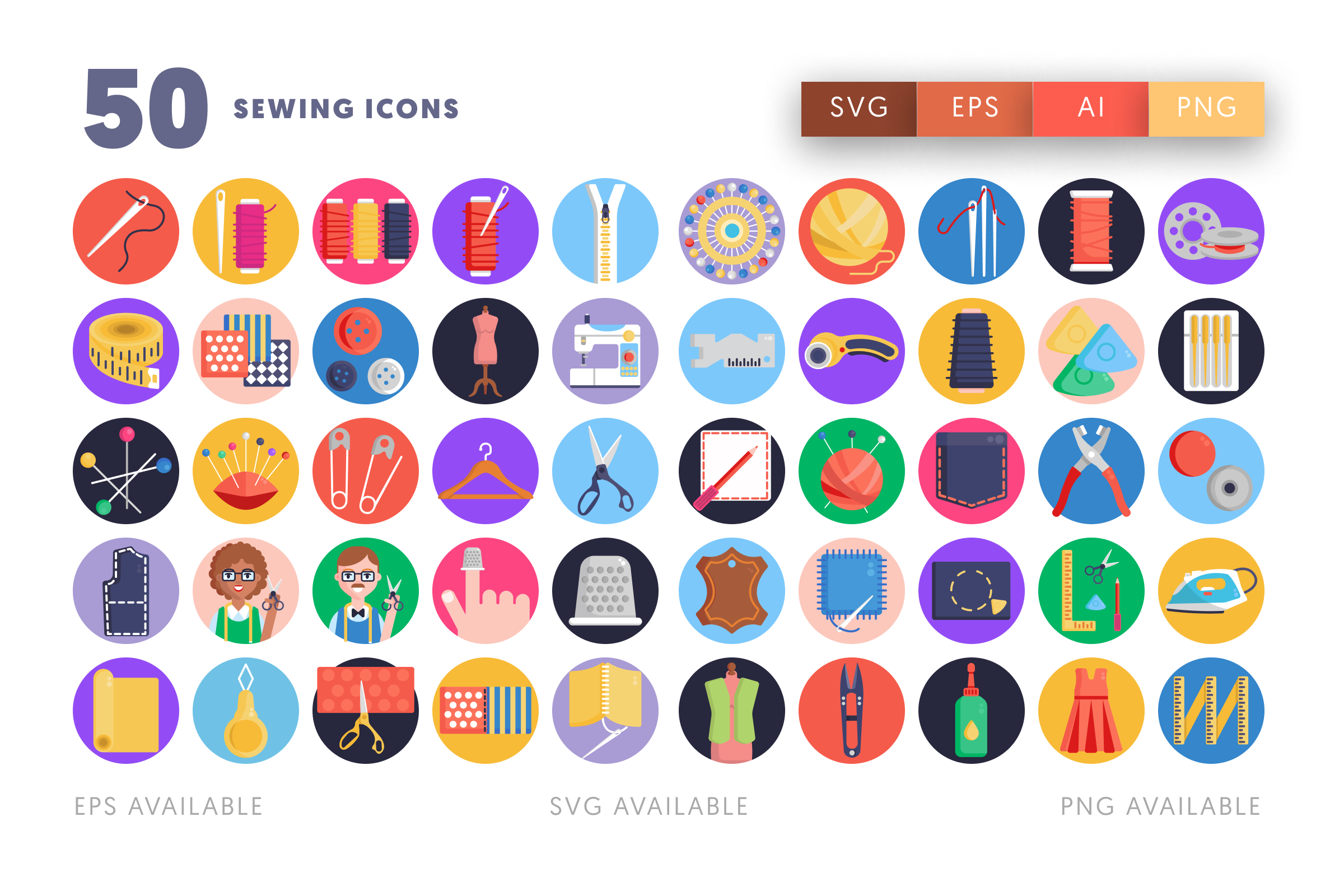 50 Sewing Icons – illustrated icon set