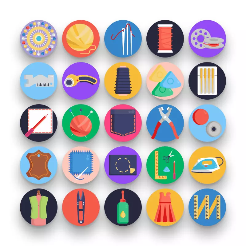 50 Sewing Icons – set of colorful illustrated icons