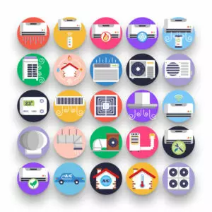 50 Air Conditioning Icons – set of colorful illustrated icons