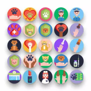 50 Animal Protection Icons – set of colorful illustrated icons