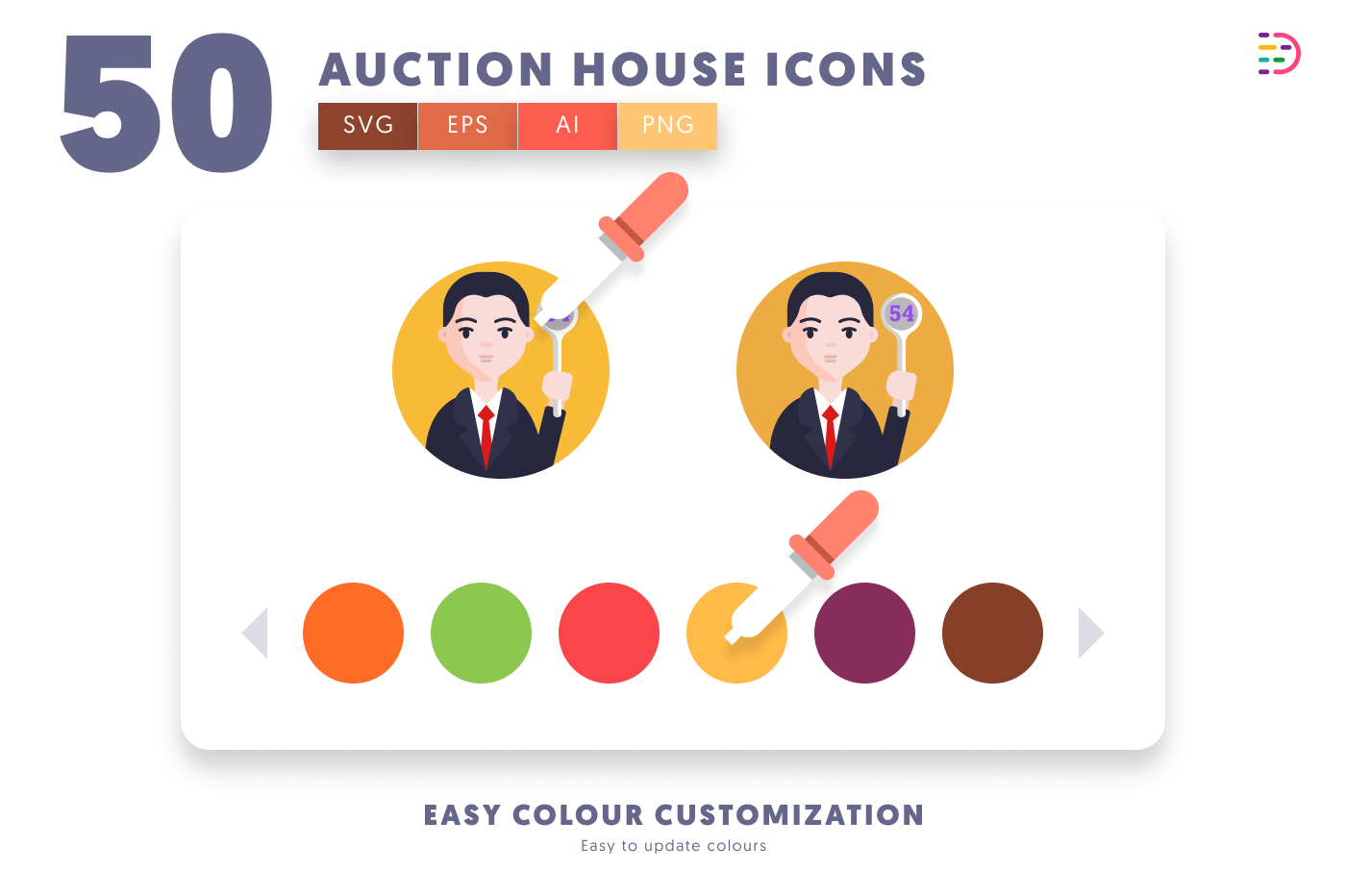50 Auction House Icons preview 7 – flat circle icons in PNG, SVG and EPS