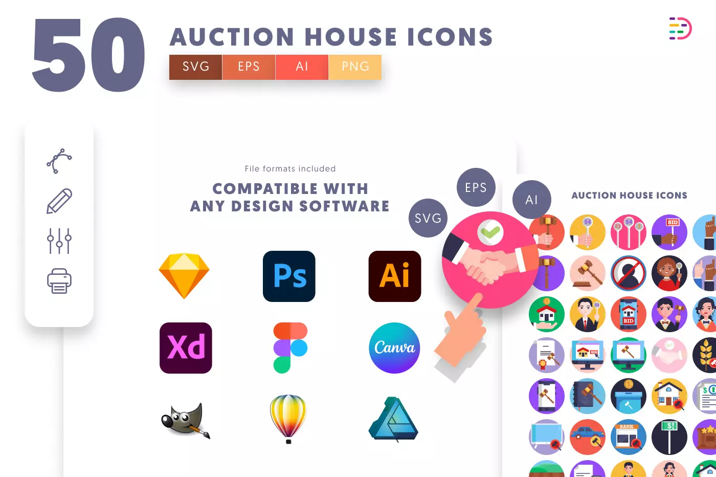 50 Auction House Icons preview 8 – flat circle icons in PNG, SVG and EPS