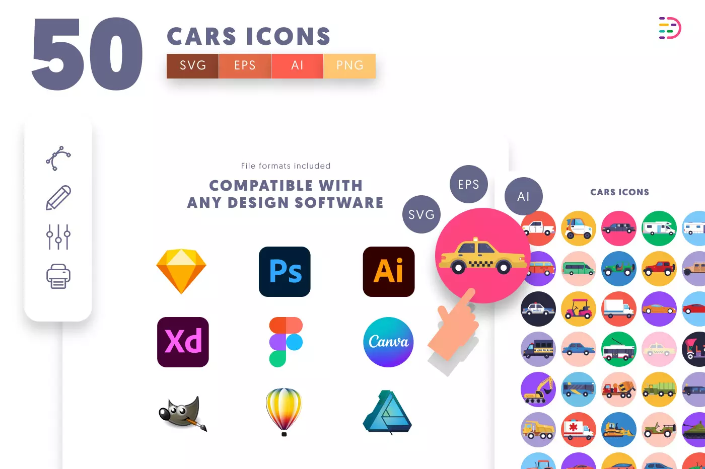 50 Cars Icons preview 8 – flat circle icons in PNG, SVG and EPS