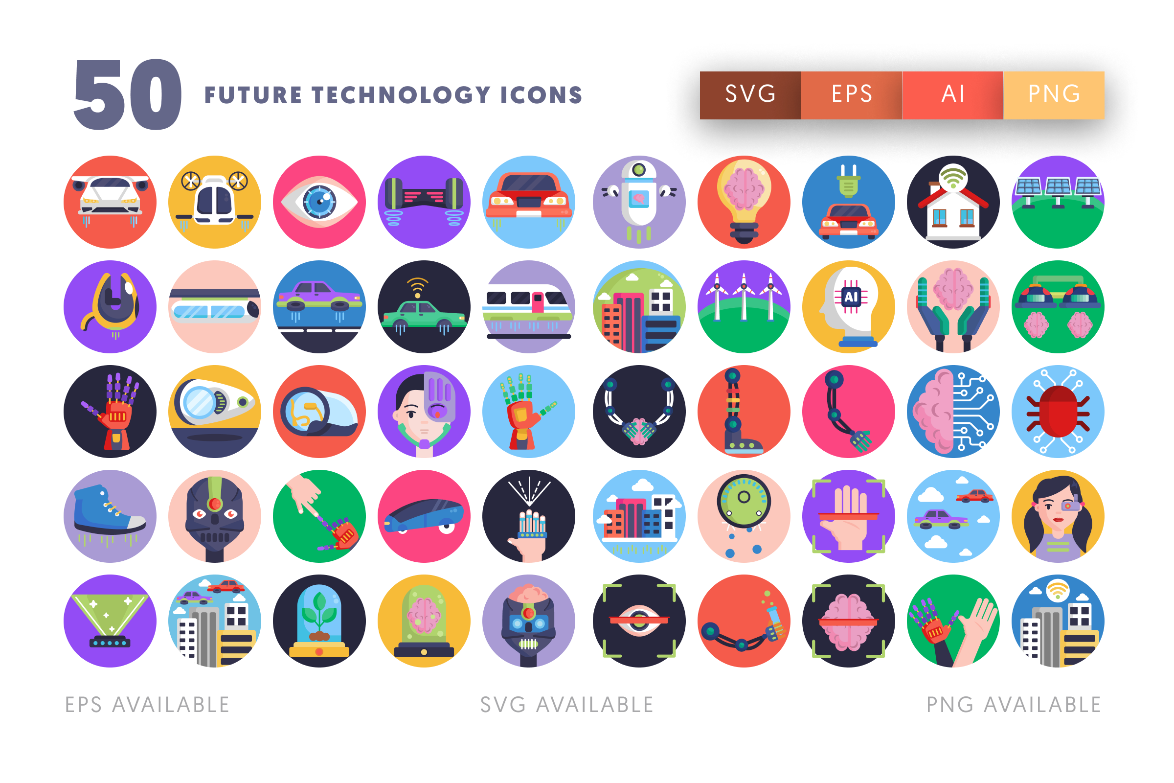 50 Future Technology Icons – illustrated icon set
