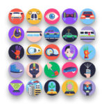 50 Future Technology Icons – set of colorful illustrated icons
