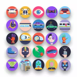50 Future Technology Icons – set of colorful illustrated icons