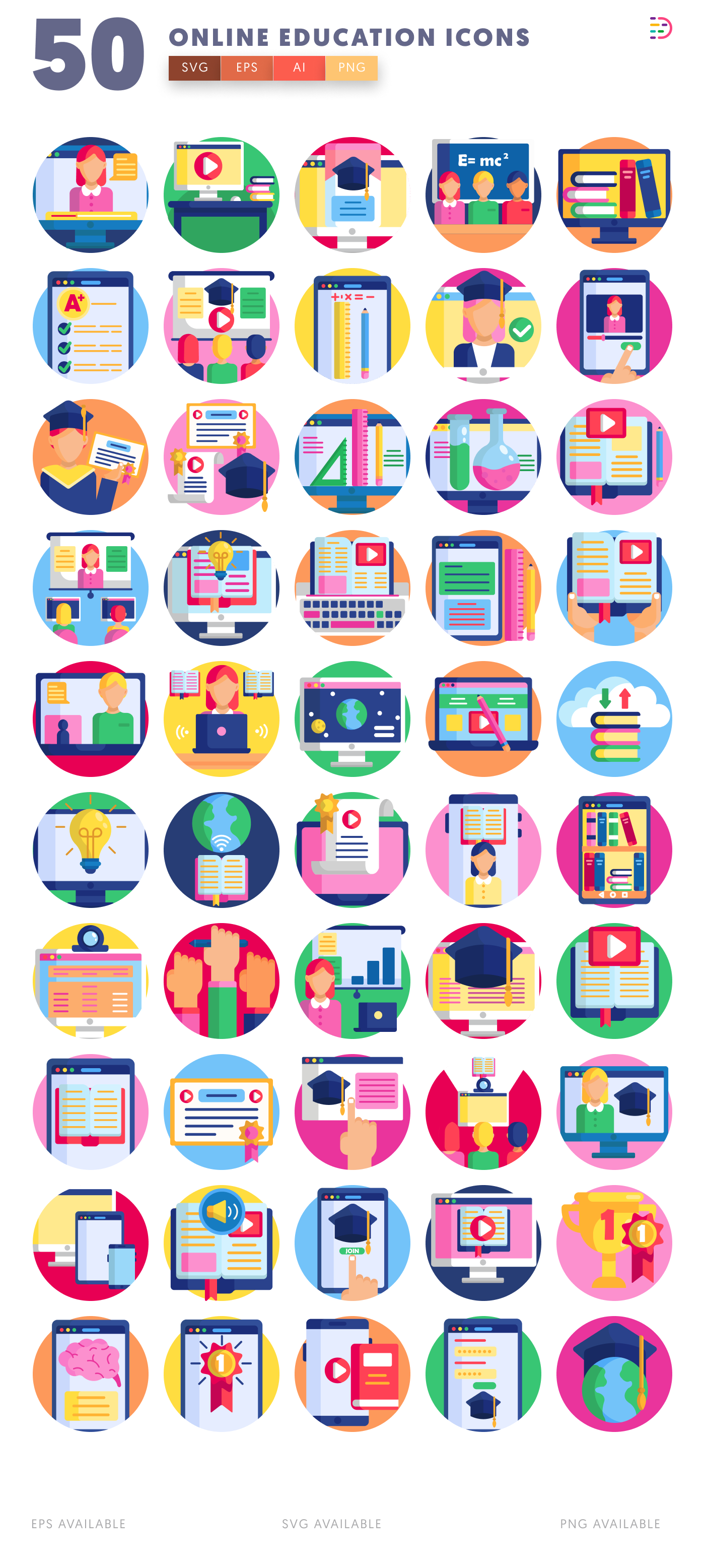 50 Online Education Icons – all icons in the set