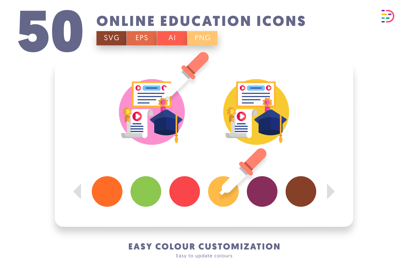50 Online Education Icons preview 7 – illustrated icons in PNG, SVG and EPS