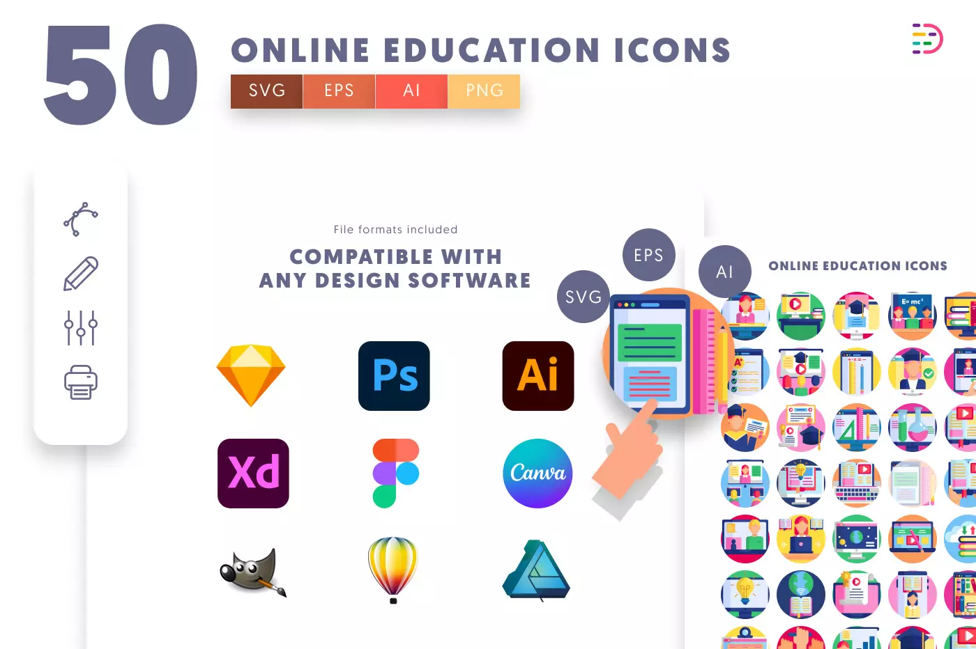 50 Online Education Icons preview 8 – illustrated icons in PNG, SVG and EPS