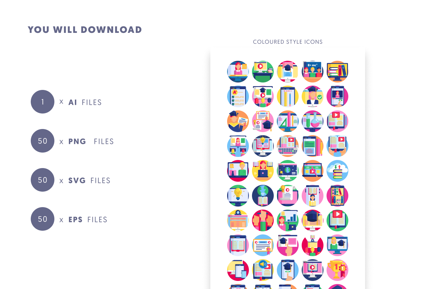 50 Online Education Icons preview 9 – illustrated icons in PNG, SVG and EPS
