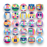 50 Online Education Icons – set of colorful illustrated icons