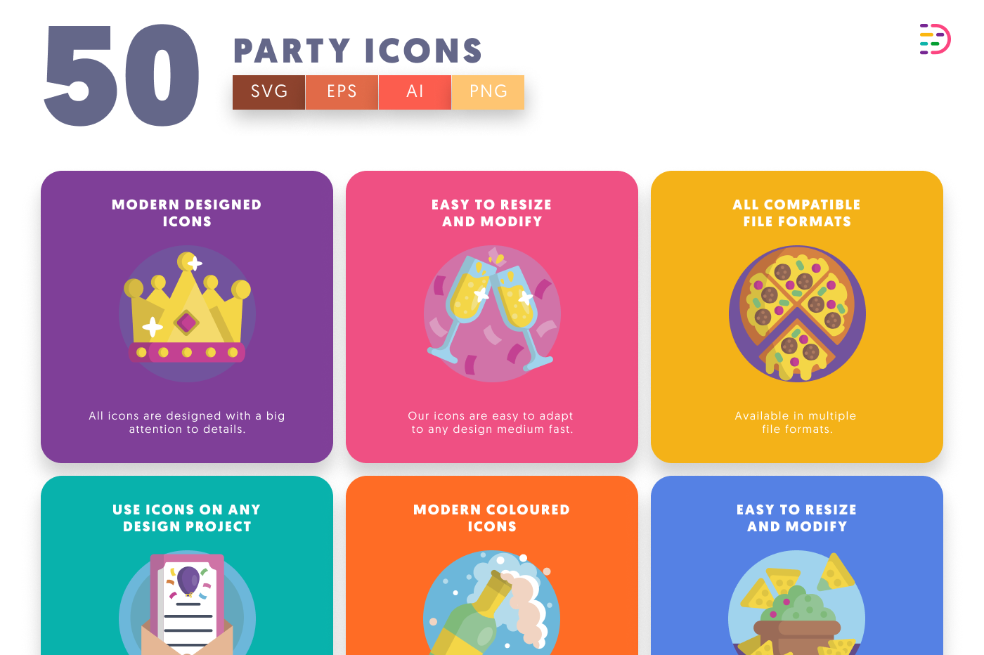 50 Party Icons preview 5 – illustrated icons in PNG, SVG and EPS
