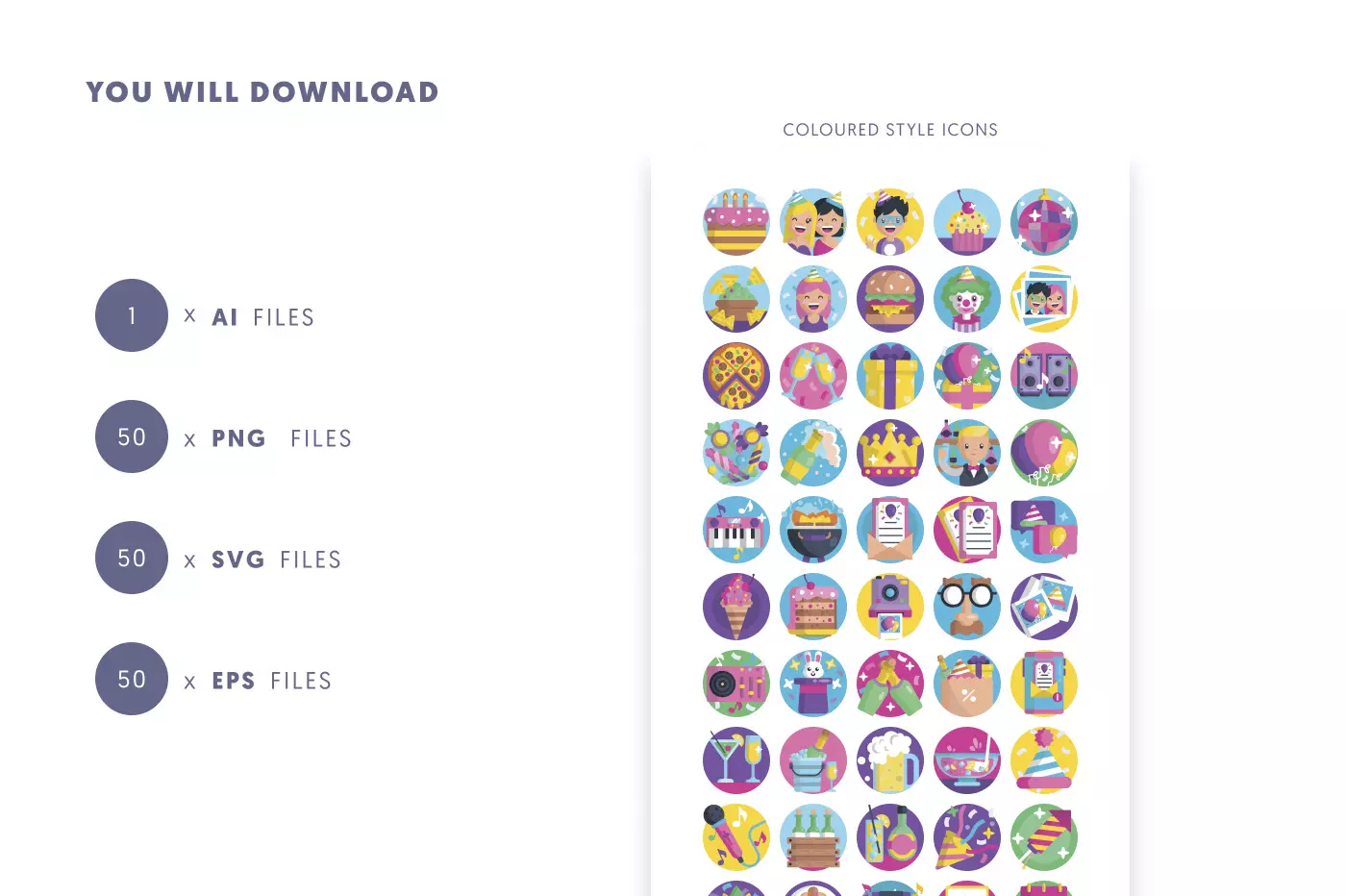 50 Party Icons preview 9 – illustrated icons in PNG, SVG and EPS