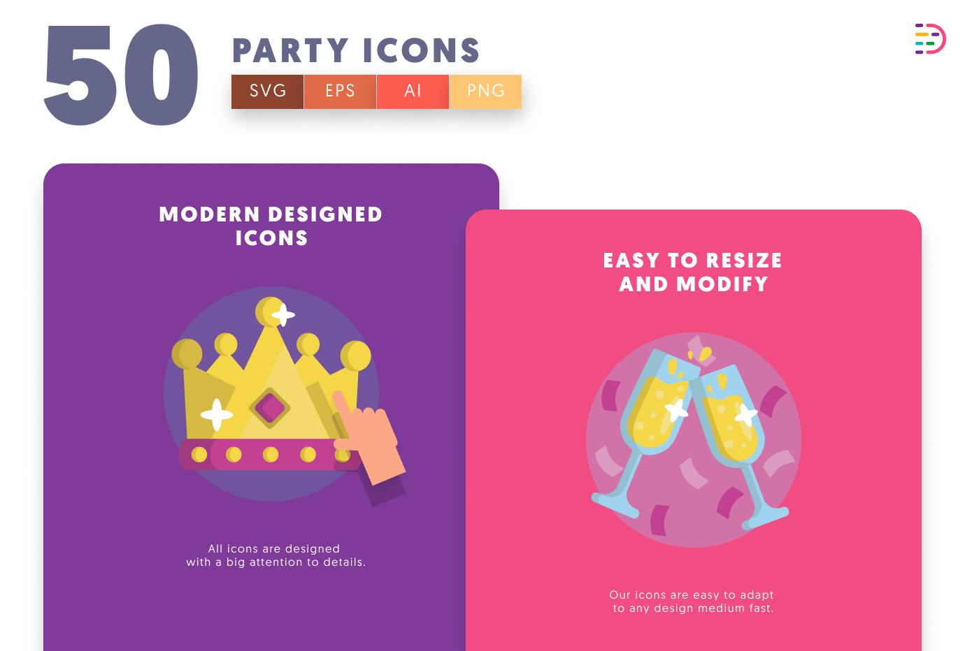 50 Party Icons cover – illustrated icons in PNG, SVG and EPS