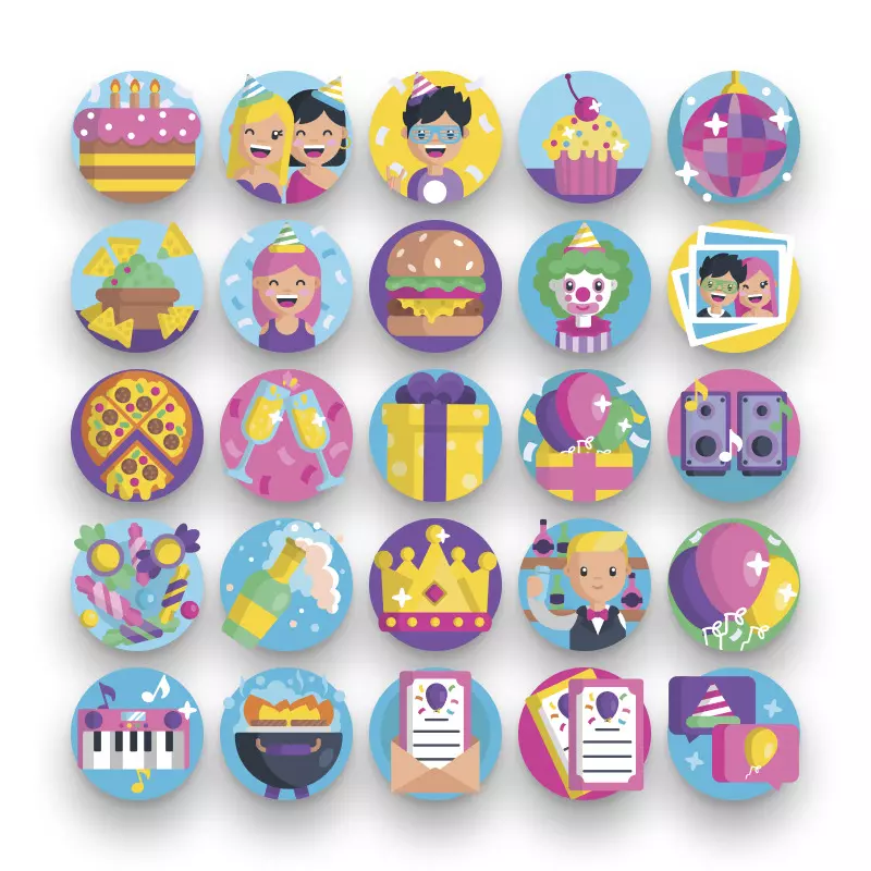 50 Party Icons – set of colorful illustrated icons