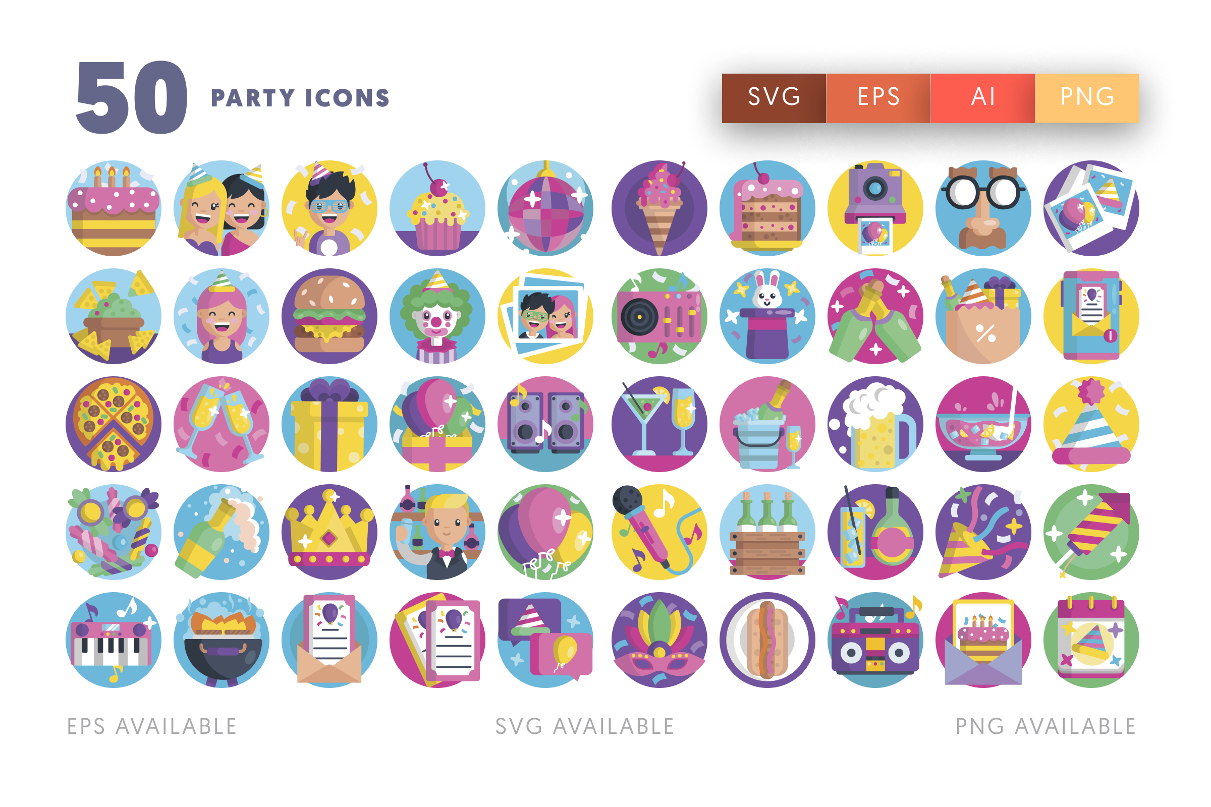 50 Party Icons – illustrated icon set