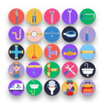 50 Plumbing Tools Icons – set of colorful illustrated icons