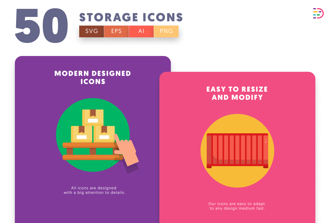 50 Storage Icons cover – illustrated icons in PNG, SVG and EPS