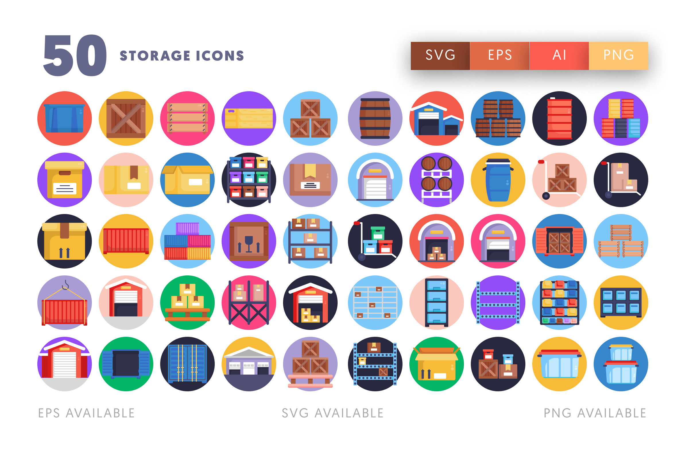 50 Storage Icons – illustrated icon set