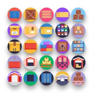 50 Storage Icons – set of colorful illustrated icons
