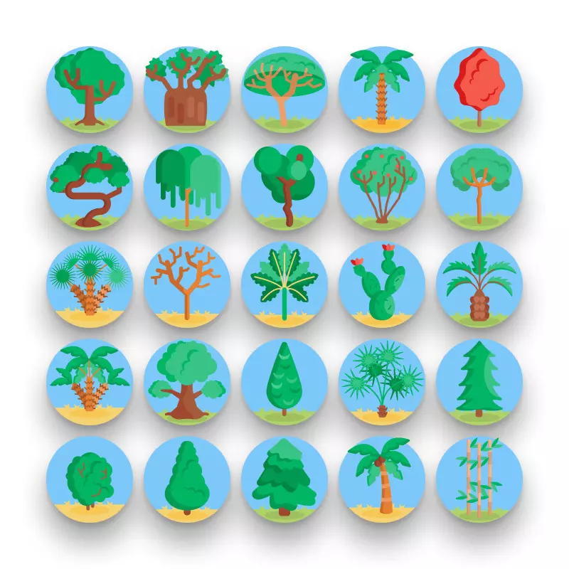 50 Trees Icons – set of colorful illustrated icons