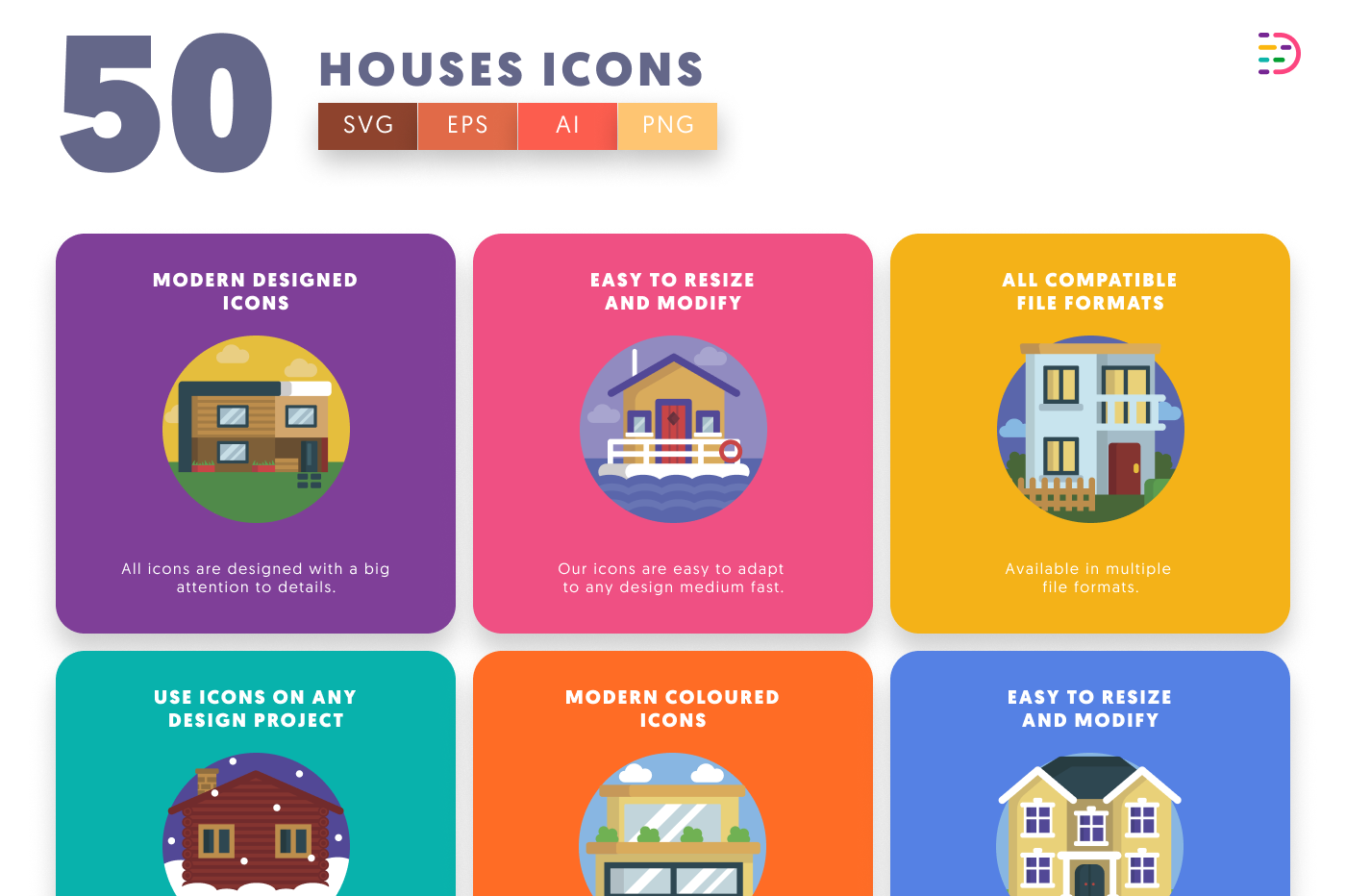 50 Houses Icons preview 5 – flat circle icons in PNG, SVG and EPS