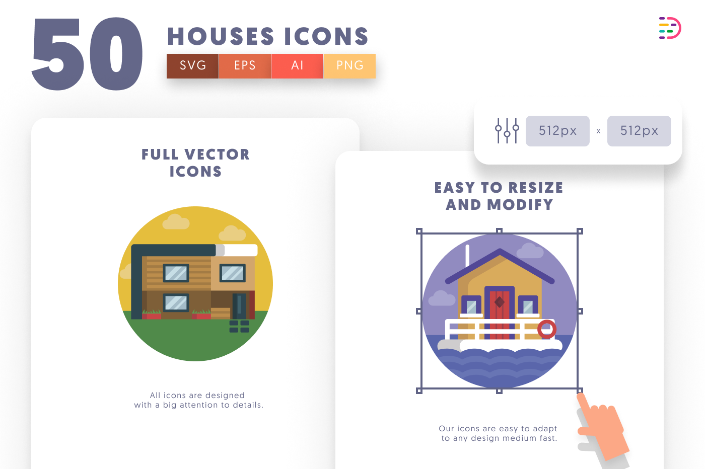50 Houses Icons preview 6 – flat circle icons in PNG, SVG and EPS